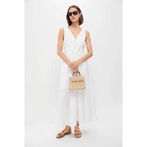 Moon River V-Neck Pleated Midi Dress in White XSmall New Womens Long